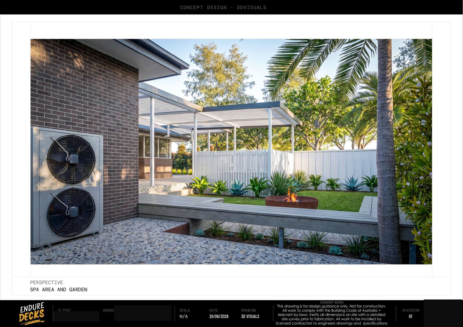 Willetton concept design — 3D visual — spa area & garden
