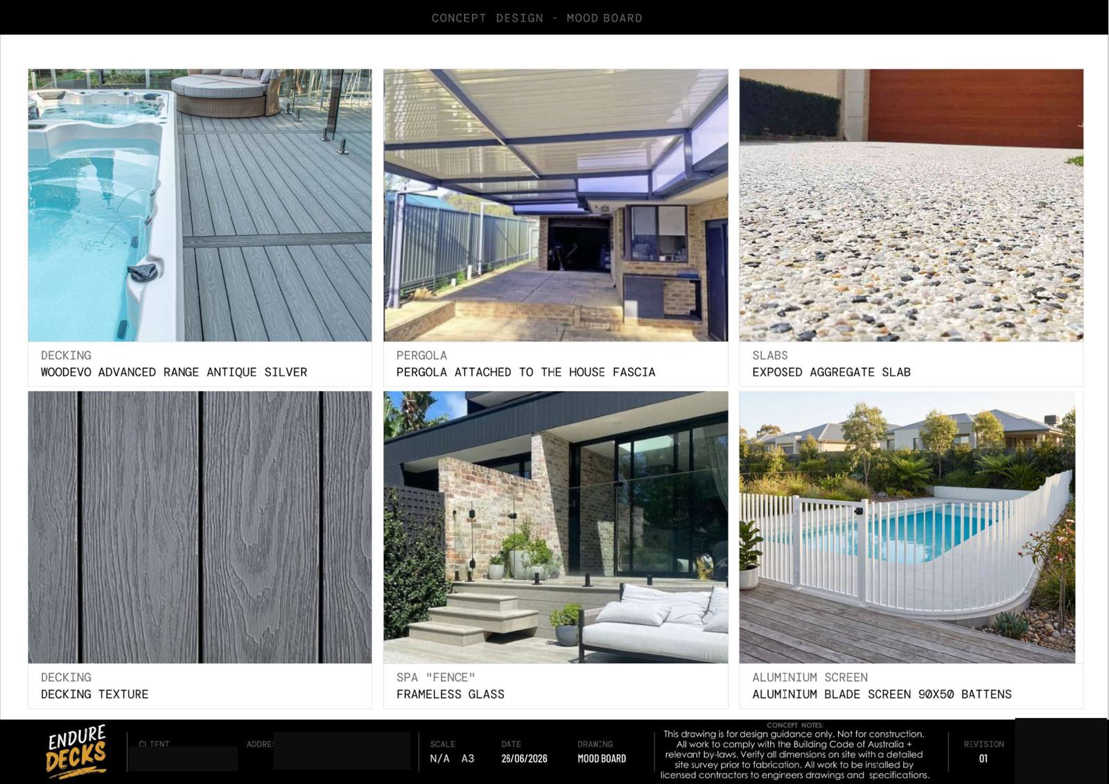 Willetton concept design — Materials board
